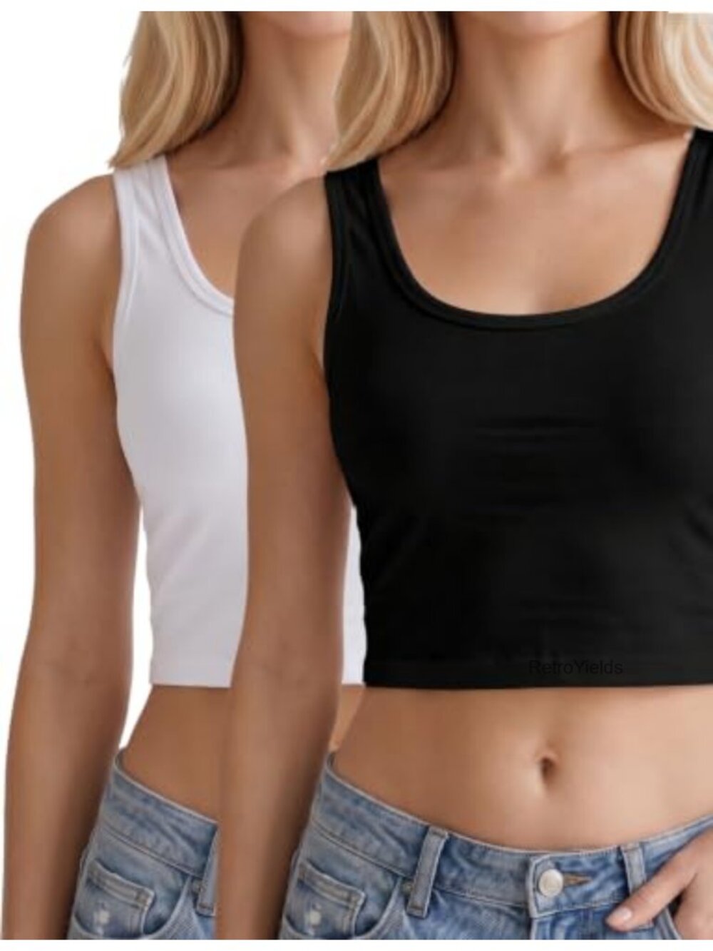 Womens Cotton Crop Tank Top 2 Pack Sleeveless U Neck Stretch Cami Basic